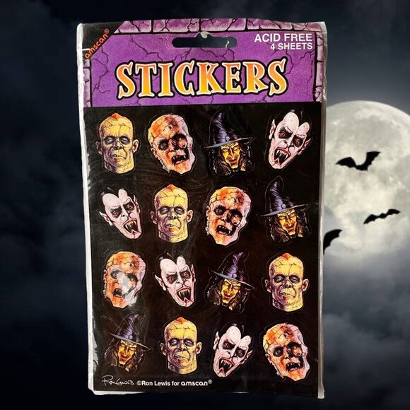 Ron Lewis Amscan Stickers New 4 sheets Halloween Dracula Frankenstein's … - Picture 1 of 7